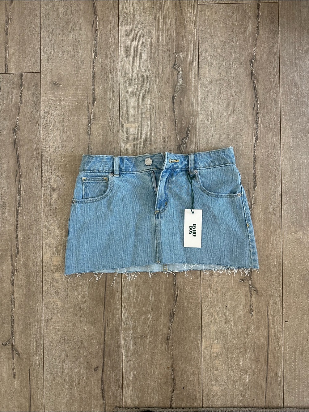 Daisy Street Light Blue Denim Frayed Mini Skirt